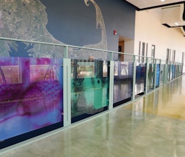 The colorful resurfaced concrete floor in this Southern Connecticut State University (SCSU) building was created with Duraamen products. (thumbnail)