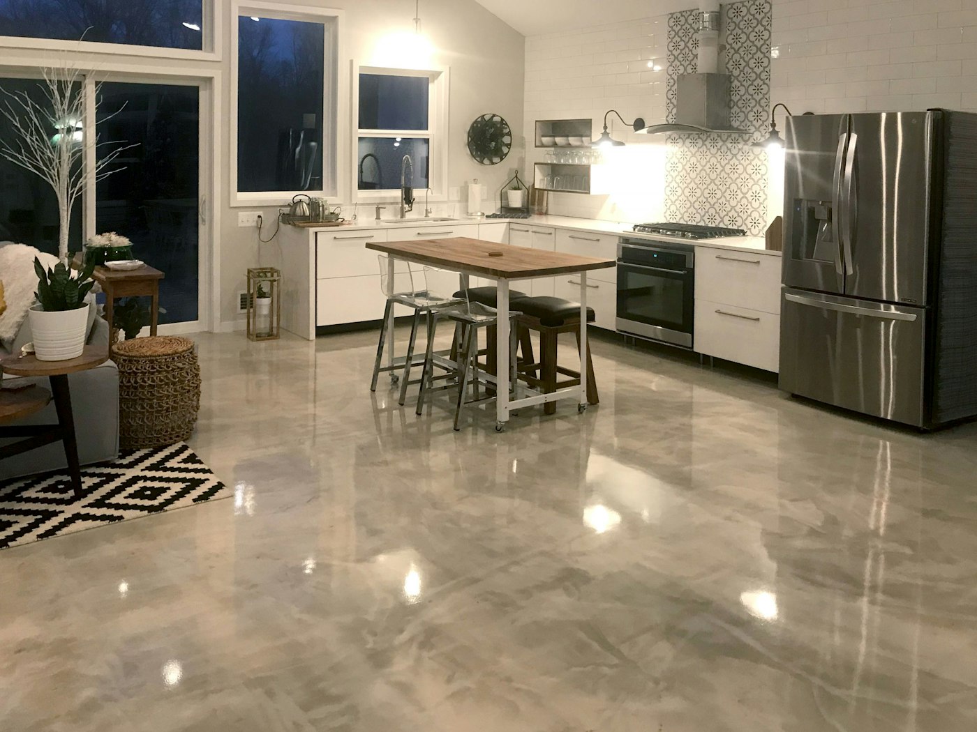 residential living room epoxy flooring