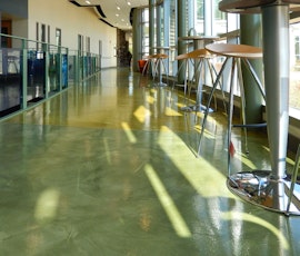Pentimento cementitious overlay can work wonders for an old concrete floor. This floor at SCSU was resurfaced with Pentimento. (thumbnail)